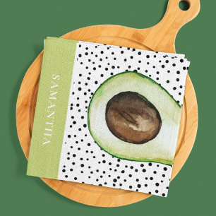 Moderne grüne Avocado personalisierter Name Geschirrtuch