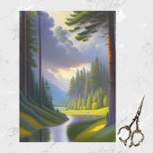 Moderne Grüne Bäume Wasser Wolken Landschaftsbild Seidenpapier