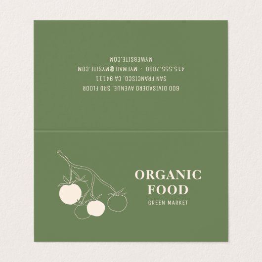 Moderne grüne Bio Lebensmittel Visitenkarten (Außenseite Aufgefaltet)