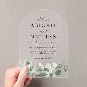 Moderne grüne Blätter Arch Wedding Acryleinladungen
