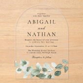 Moderne grüne Blätter Arch Wedding Acryleinladungen (Vorderseite)