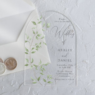Moderne grüne Blätter elegante Hochzeit Acryleinladungen