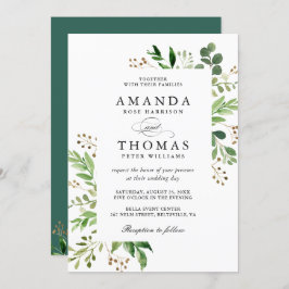 Moderne Grüne Blätter Foliage Frame Wedding Einladung