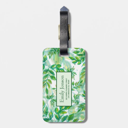 Moderne grüne Blätter Gepäckanhänger (Rückseite vertikal)
