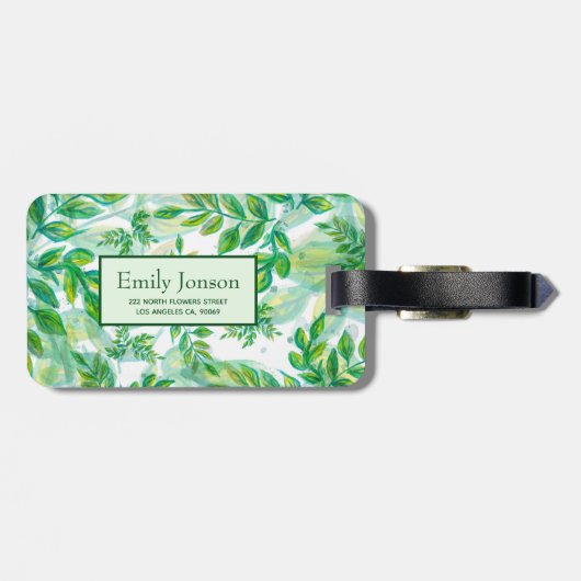 Moderne grüne Blätter Gepäckanhänger (Rückseite horizontal)