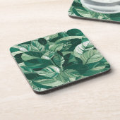 Moderne grüne Blätter Muster Getränkeuntersetzer (Linke Seite)