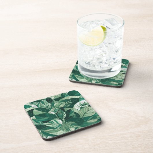 Moderne grüne Blätter Muster Getränkeuntersetzer (Rechte Seite)