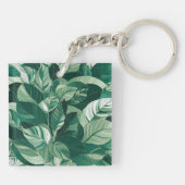 Moderne grüne Blätter Muster Schlüsselanhänger (Rückseite)