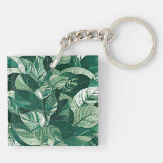Moderne grüne Blätter Muster Schlüsselanhänger (Rückseite)