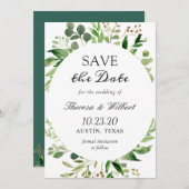 Moderne grüne Blätter Wreath Elegante Einfache Hoc Save The Date (Vorne/Hinten)