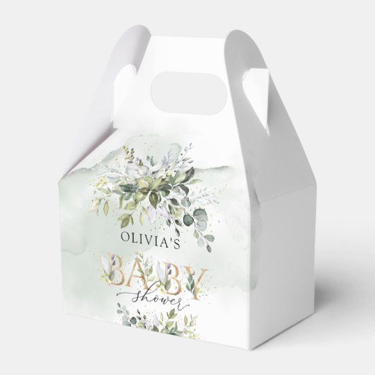 Moderne grüne Blattgold Briefe Babydusche Geschenkschachtel (Vorderseite)