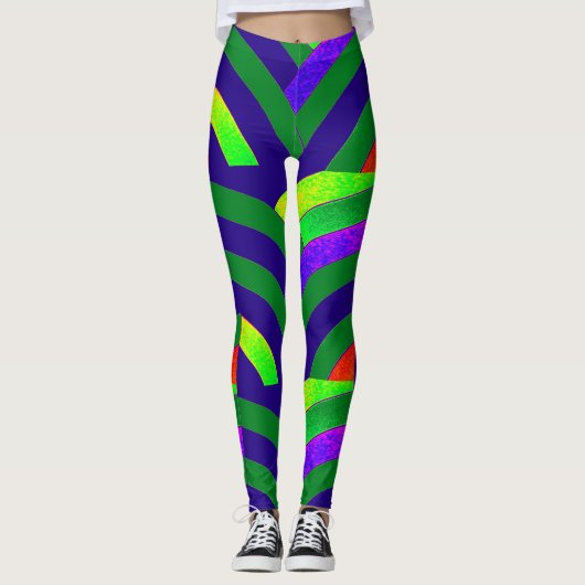 Moderne, grüne/blaue Chevronen Leggings (Vorderseite)