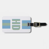 Moderne grüne blaue gestreifte Shadow Monogram fem Gepäckanhänger (Vorderseite horizontal)