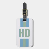 Moderne grüne blaue gestreifte Shadow Monogram fem Gepäckanhänger (Vorderseite vertikal)