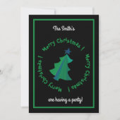 Moderne grüne blaue Weihnachtsbaume auf schwarz Einladung (Vorderseite)