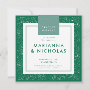 Moderne grüne Blumenmuster Hochzeit retten das Dat Save The Date
