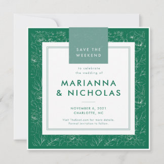 Moderne grüne Blumenmuster Hochzeit retten das Dat Save The Date