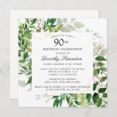 Moderne grüne botanische 90. Geburtstagsfeier Einladung (Vorne/Hinten)
