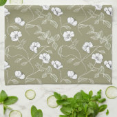 Moderne grüne botanische Blume Blumenmuster Geschirrtuch (Gefaltet)
