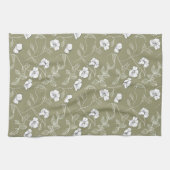Moderne grüne botanische Blume Blumenmuster Geschirrtuch (Horizontal)