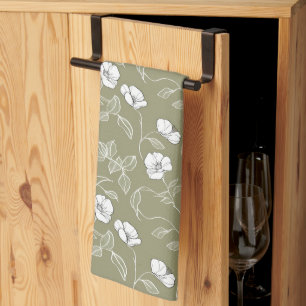 Moderne grüne botanische Blumen Blumenmuster Geschirrtuch