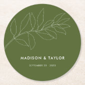 Moderne grüne Botanische Blumenhochzeit Runder Pappuntersetzer (Vorderseite)