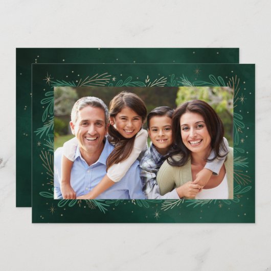 Moderne grüne Botanische Keepake Foto Weihnachten (Vorne/Hinten)