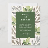 Moderne grüne Botanische Wasserfarbenhochzeit Einladung (Vorderseite)