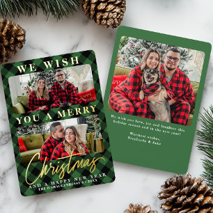 Moderne grüne Buffalo-Karo-Plaid-Weihnachtsfoto Folien Feiertagskarte