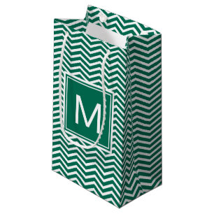 Moderne grüne Chevronen mit Monogramm Kleine Geschenktüte