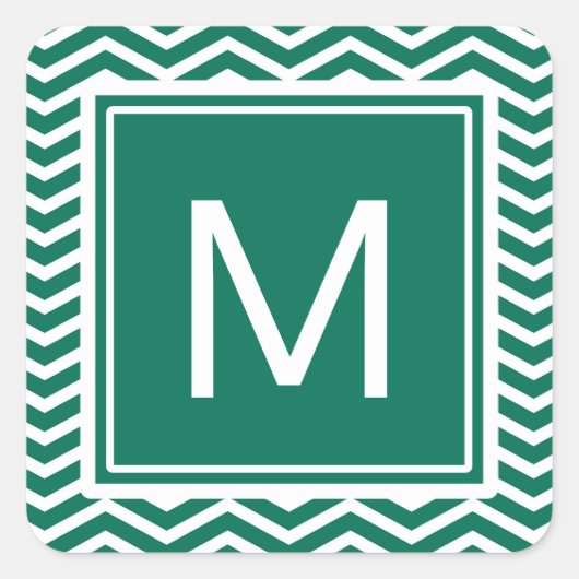 Moderne grüne Chevronen mit Monogramm Quadratischer Aufkleber (Vorderseite)