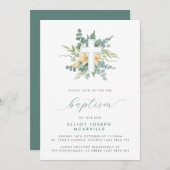 Moderne Grüne Cross Script Taufe Einladung (Vorne/Hinten)