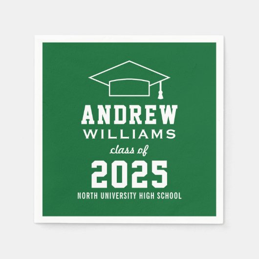 Moderne grüne Custom 2025 Graduation Party Serviette (Vorderseite)