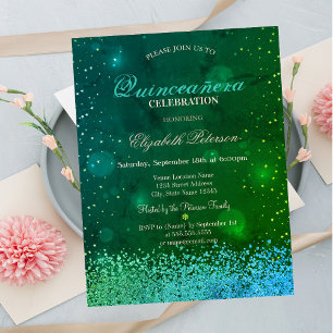 Moderne grüne Diamanten Grüne Quinceañera Einladung