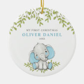Moderne Grüne Elephant Junge Erste Weihnacht Keramik Ornament (Vorne)