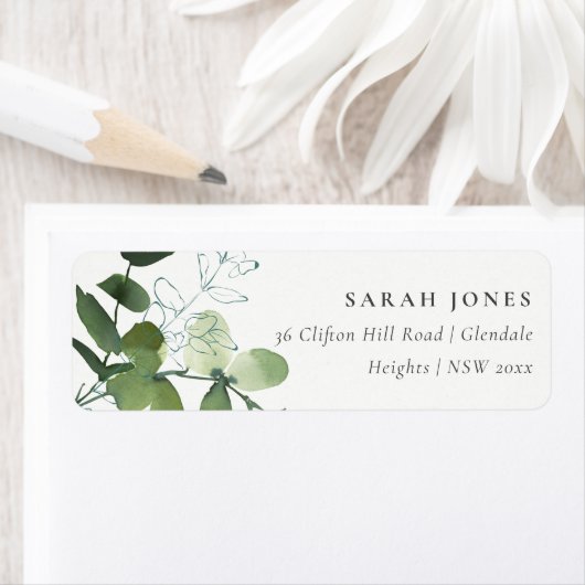 MODERNE GRÜNE EUCALYPTUS FOLIAGE WATERCOLOR ADRESS (Insitu)