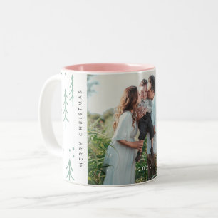 Moderne grüne Familienfoto-Festtagsfeier Zweifarbige Tasse