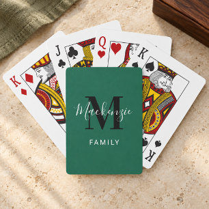 Moderne grüne Familienmonogramm-Anpassung Spielkarten