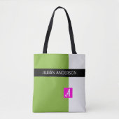 Moderne grüne Farbe Mit Monogramm blockiert Tasche (Vorderseite)