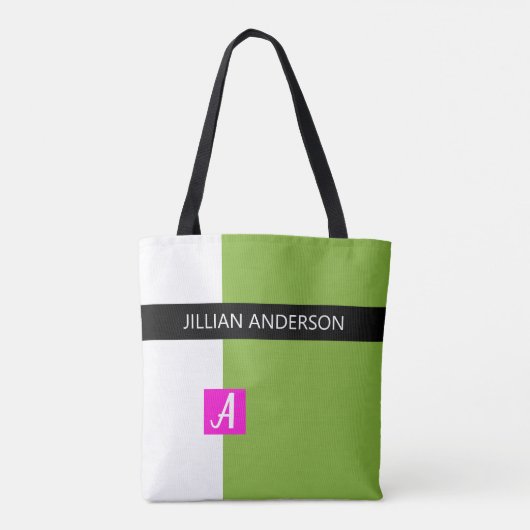 Moderne grüne Farbe Mit Monogramm blockiert Tasche (Rückseite)