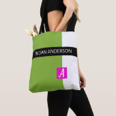 Moderne grüne Farbe Mit Monogramm blockiert Tasche (Von Nahem)