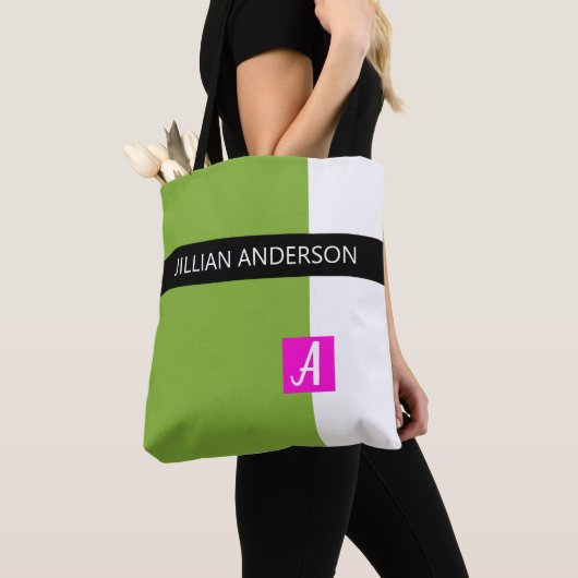 Moderne grüne Farbe Mit Monogramm blockiert Tasche (Von Nahem)