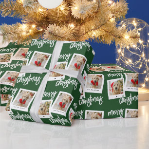 Moderne grüne festliche Frohe Weihnachten 2 Hunde- Geschenkpapier