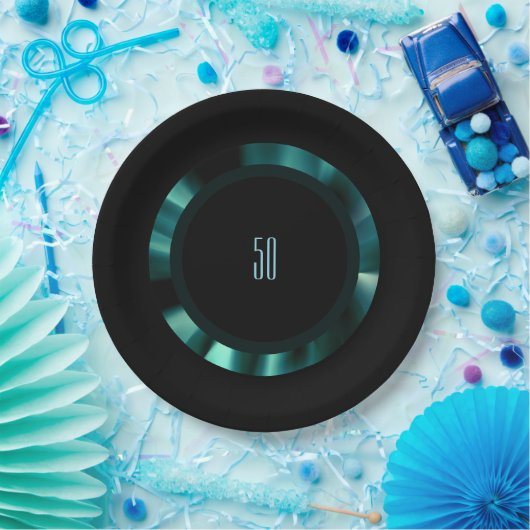 Moderne grüne Flora - Schwarzes Akzent Papier Pappteller (Party)