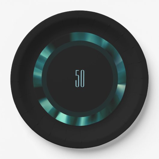 Moderne grüne Flora - Schwarzes Akzent Papier Pappteller (Vorderseite)