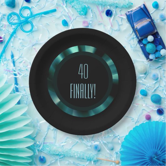 Moderne grüne Flora - Schwarzes Akzent Papier Pappteller (Party)