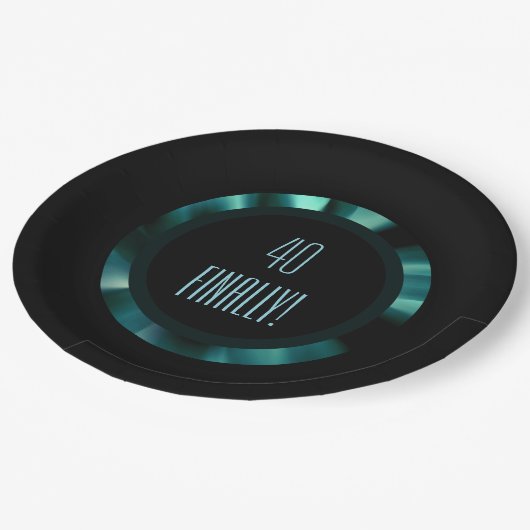 Moderne grüne Flora - Schwarzes Akzent Papier Pappteller (Schrägansicht)