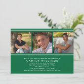 Moderne grüne Fotocollage Graduation Party Einladung (Stehend Vorderseite)