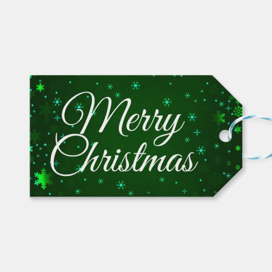 Moderne grüne frohe Weihnachtsschneeflocken Gesche Geschenkanhänger (Vorderseite (Horizontal))