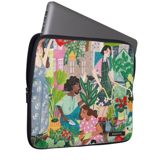 Moderne Grüne Gartenbildnerin Laptopschutzhülle (Vorne Rechts)